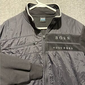 Hugo Boss Track Jacket Mens L black fill zip windbreaker athletic lightweight